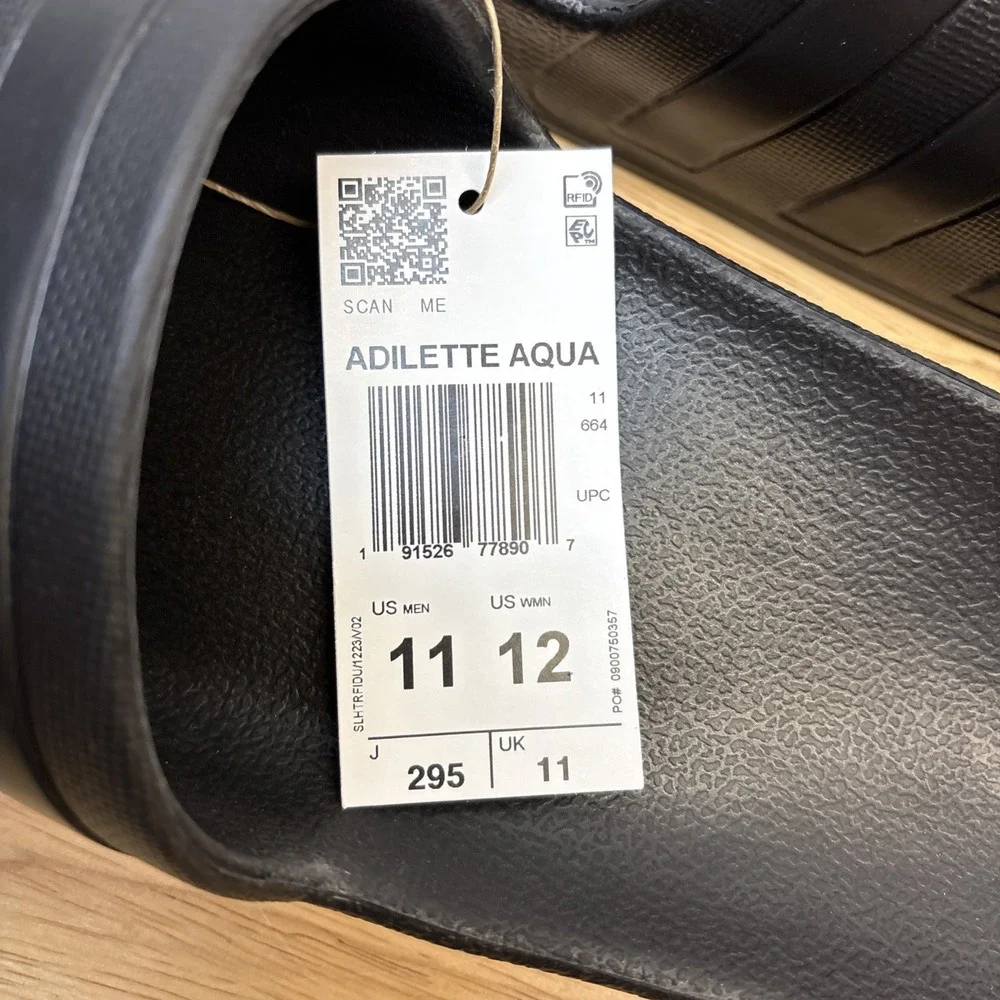 Adidas Adilette Aqua Slides 3 Stripe Black Mens Size 11 Womens 12 New In Box